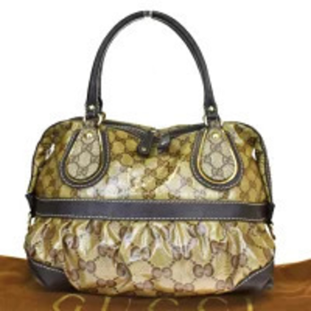 Gucci Handbag GG Brown Canvas Leather